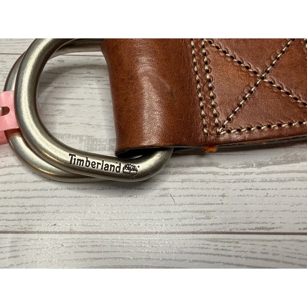 Timberland D Ring Orange Fabric Leather Detail Vintage Men Belt Size S/M 39